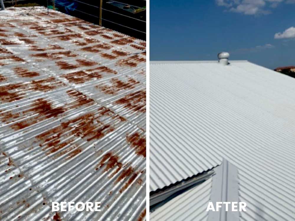Close up of hail dents and damage on a metal roof sheet